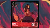 Disney Lorcana Scar, Vicious Cheater card on artwork.