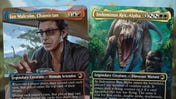 MTG Jurassic Park set showing both Ian Malcolm and Indominus Rex