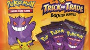 The packaging for the Pokémon Halloween Trick or Trade Boosters, with Gengar and Pikachu on the front. It's basically a bag of candy.